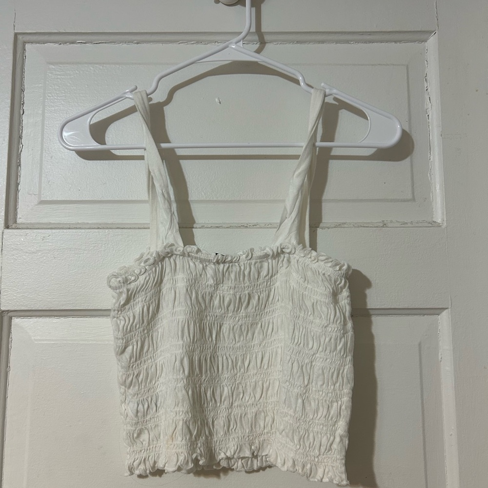 American Eagle Outfitters Cream Smocked Crop Top